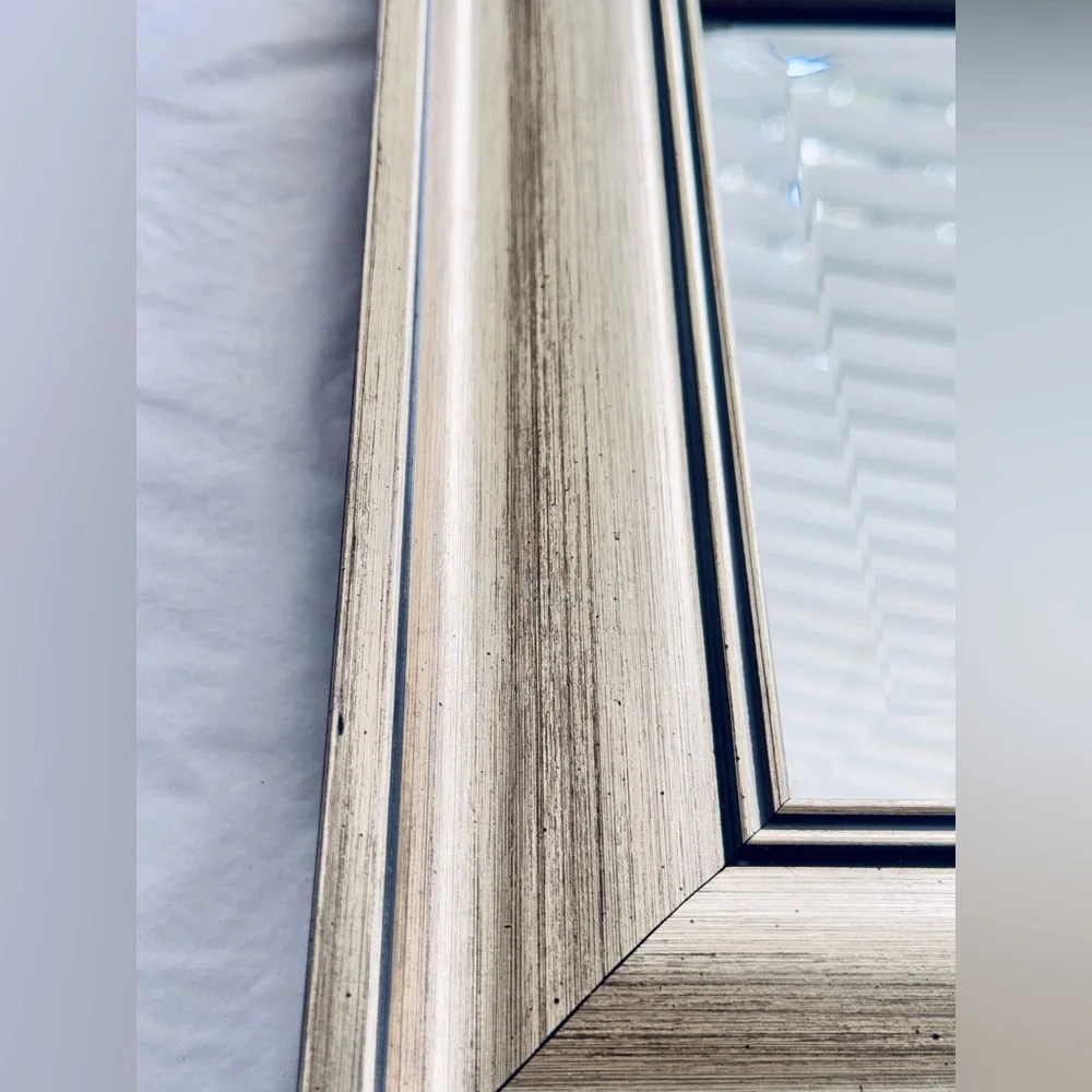 Vintage Minimalist Champagne Gold Silver Rectangular Wooden Wall Mirror